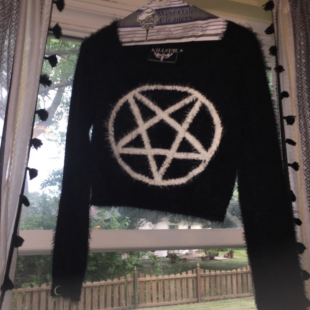 Killstar cropped pentagram fuzzy sweater